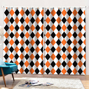 White Black And Orange Harlequin Print Pencil Pleat Curtains