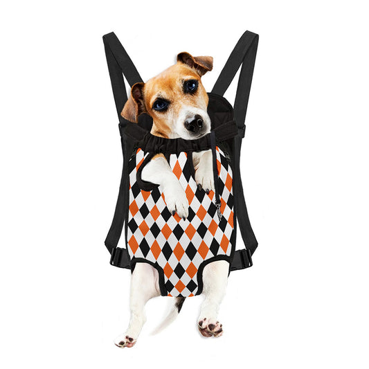 White Black And Orange Harlequin Print Pet Carrier Backpack