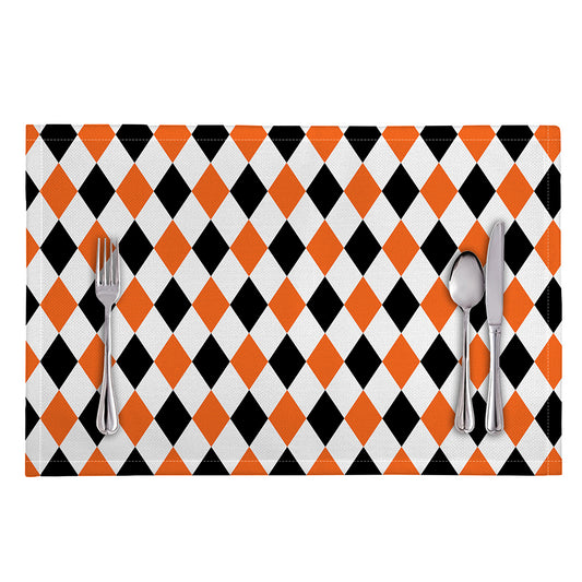 White Black And Orange Harlequin Print Placemat