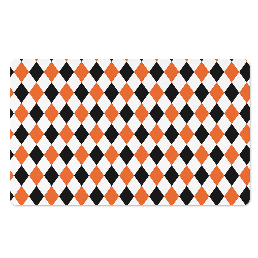 White Black And Orange Harlequin Print Polyester Doormat