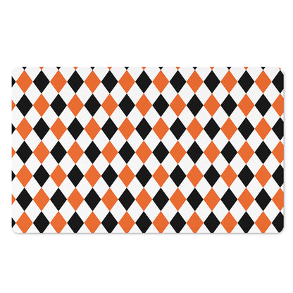 White Black And Orange Harlequin Print Polyester Doormat