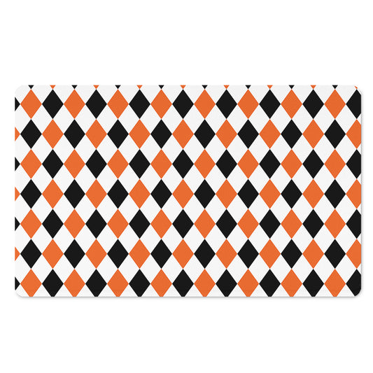 White Black And Orange Harlequin Print Polyester Doormat