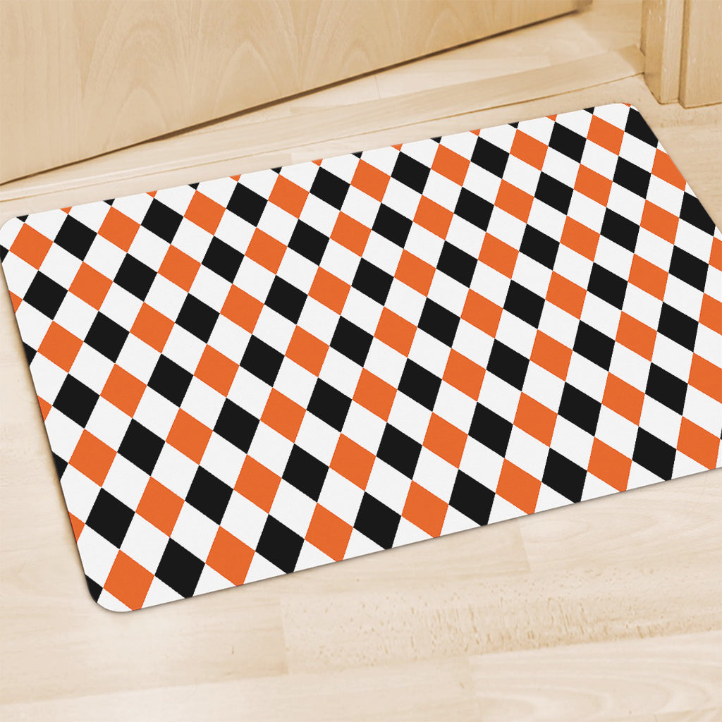 White Black And Orange Harlequin Print Polyester Doormat