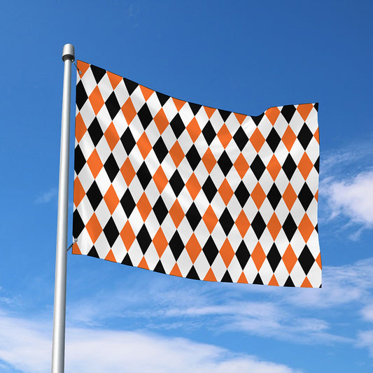 White Black And Orange Harlequin Print Polyester Flag