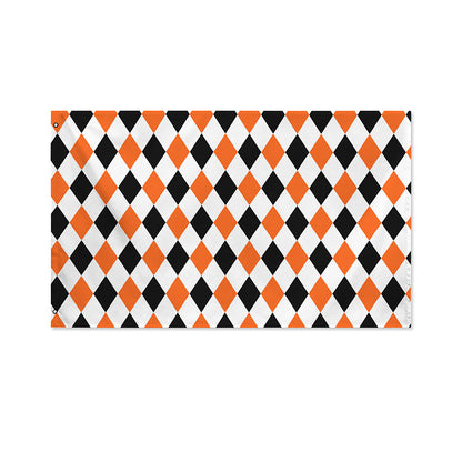 White Black And Orange Harlequin Print Polyester Flag