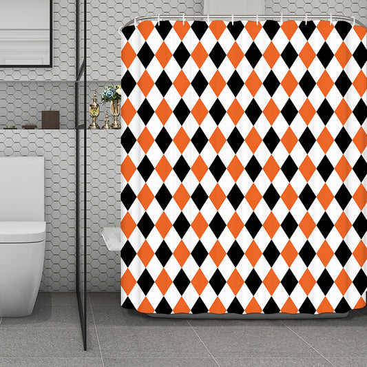 White Black And Orange Harlequin Print Polyester Shower Curtain