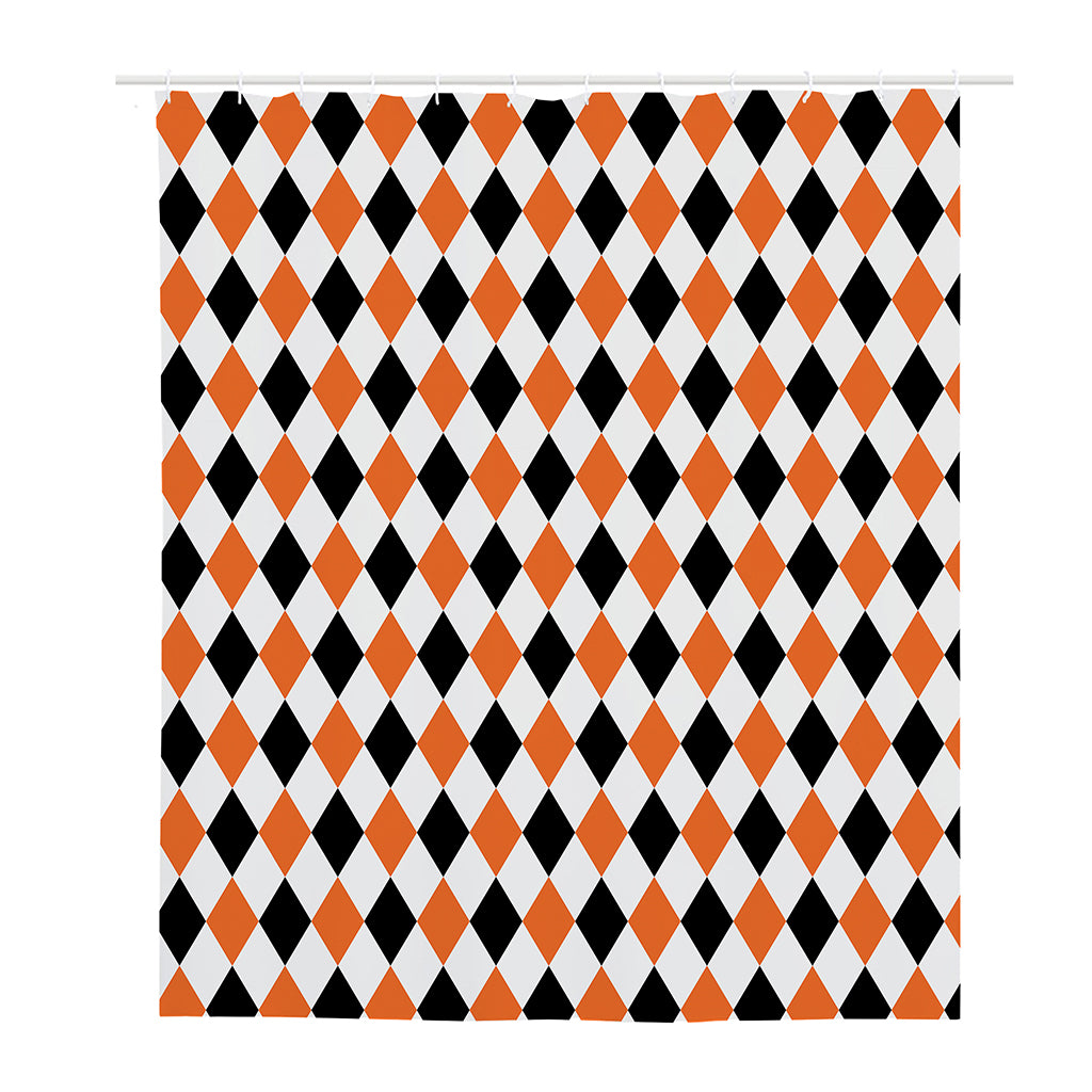 White Black And Orange Harlequin Print Polyester Shower Curtain