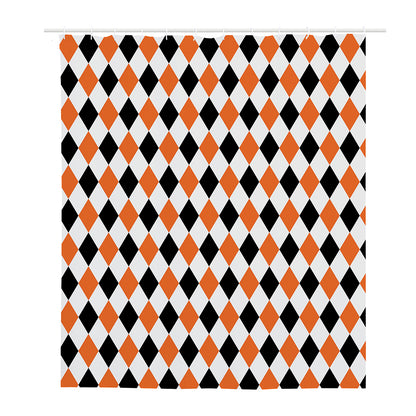 White Black And Orange Harlequin Print Polyester Shower Curtain