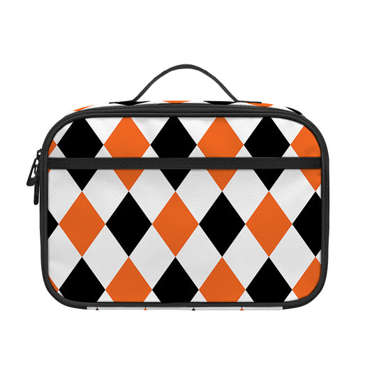 White Black And Orange Harlequin Print Portable Lunch Bag