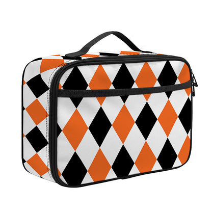 White Black And Orange Harlequin Print Portable Lunch Bag