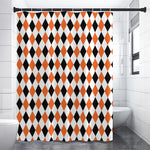 White Black And Orange Harlequin Print Premium Shower Curtain
