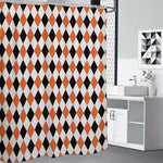 White Black And Orange Harlequin Print Premium Shower Curtain