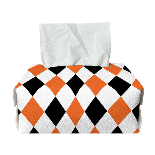 White Black And Orange Harlequin Print Rectangle Tissue Box Cover