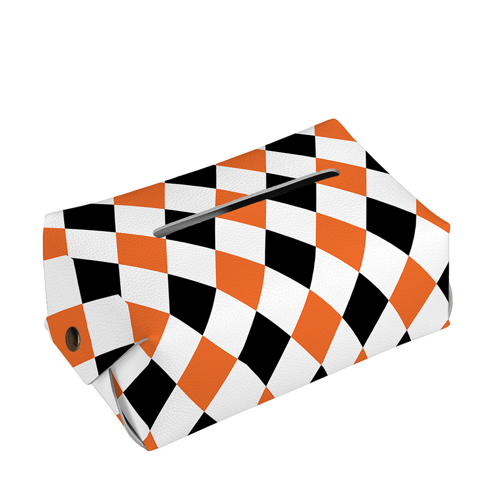 White Black And Orange Harlequin Print Rectangle Tissue Box Cover