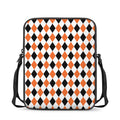 White Black And Orange Harlequin Print Rectangular Crossbody Bag