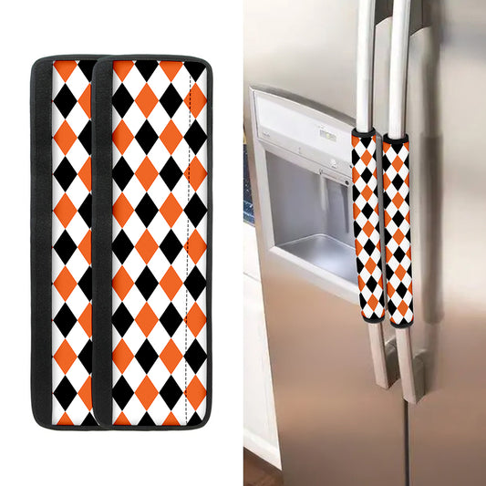 White Black And Orange Harlequin Print Refrigerator Handle Covers
