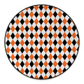 White Black And Orange Harlequin Print Round Floor Mat