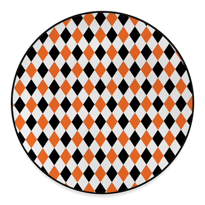 White Black And Orange Harlequin Print Round Floor Mat
