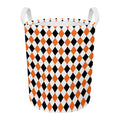 White Black And Orange Harlequin Print Round Laundry Basket