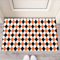 White Black And Orange Harlequin Print Rubber Doormat