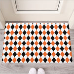 White Black And Orange Harlequin Print Rubber Doormat
