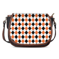 White Black And Orange Harlequin Print Saddle Bag