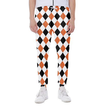 White Black And Orange Harlequin Print Scuba Joggers