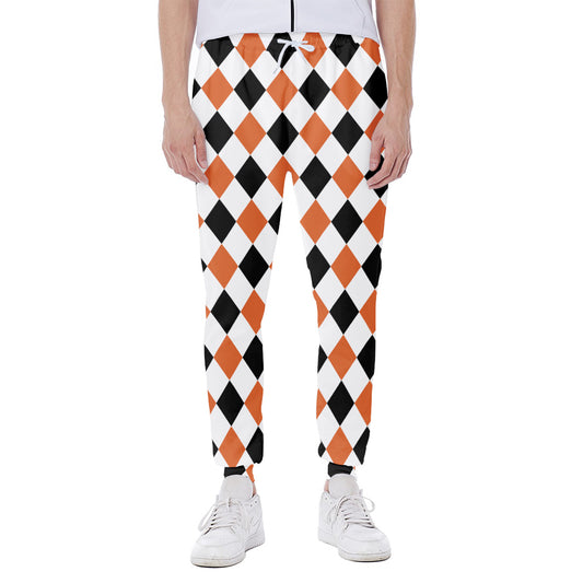 White Black And Orange Harlequin Print Scuba Joggers