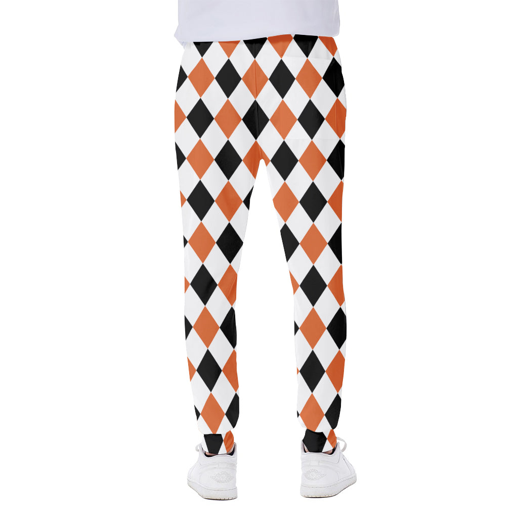 White Black And Orange Harlequin Print Scuba Joggers