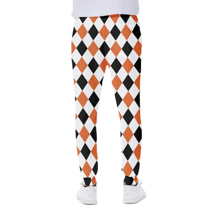 White Black And Orange Harlequin Print Scuba Joggers