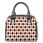 White Black And Orange Harlequin Print Shoulder Handbag