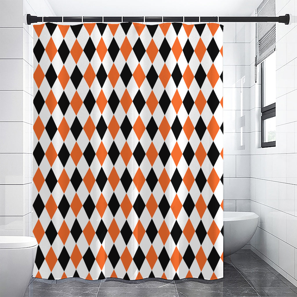 White Black And Orange Harlequin Print Shower Curtain