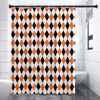 White Black And Orange Harlequin Print Shower Curtain