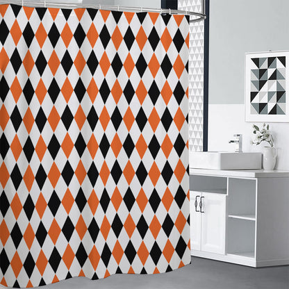 White Black And Orange Harlequin Print Shower Curtain