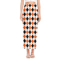 White Black And Orange Harlequin Print Side Slit Maxi Skirt