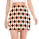 White Black And Orange Harlequin Print Side Slit Mini Skirt