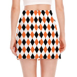 White Black And Orange Harlequin Print Side Slit Mini Skirt