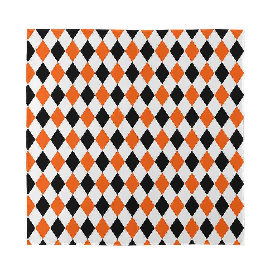 White Black And Orange Harlequin Print Silk Bandana