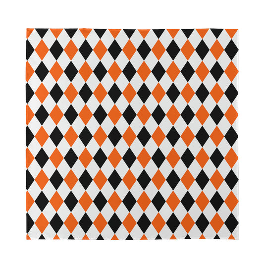 White Black And Orange Harlequin Print Silk Bandana