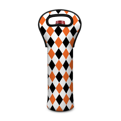White Black And Orange Harlequin Print Single Neoprene Wine Tote