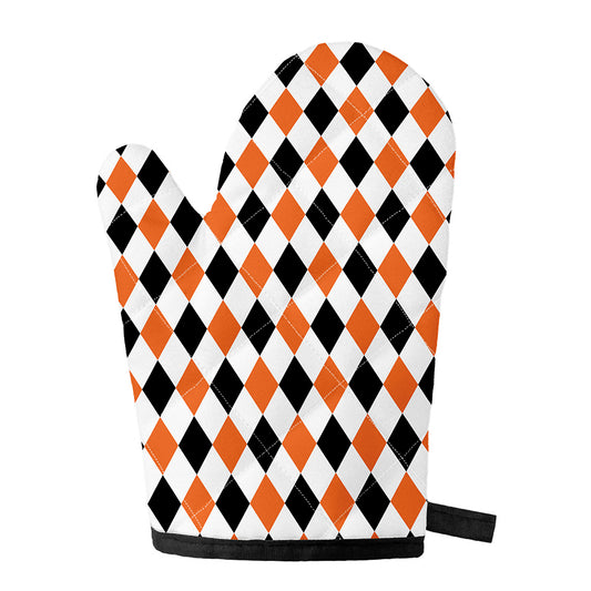 White Black And Orange Harlequin Print Single Oven Mitt