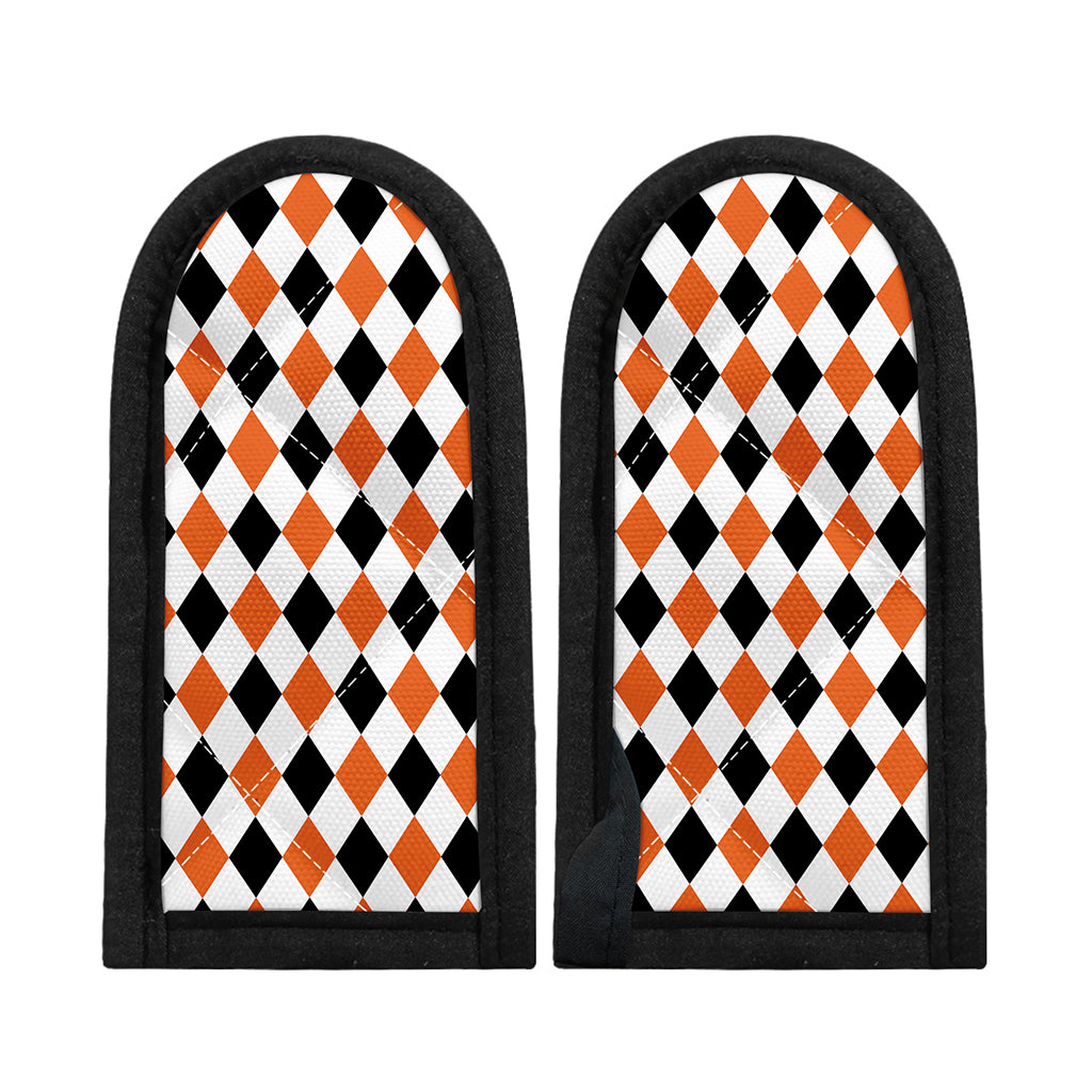 White Black And Orange Harlequin Print Skillet Handle Cover
