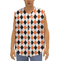 White Black And Orange Harlequin Print Sleeveless Baseball Jersey