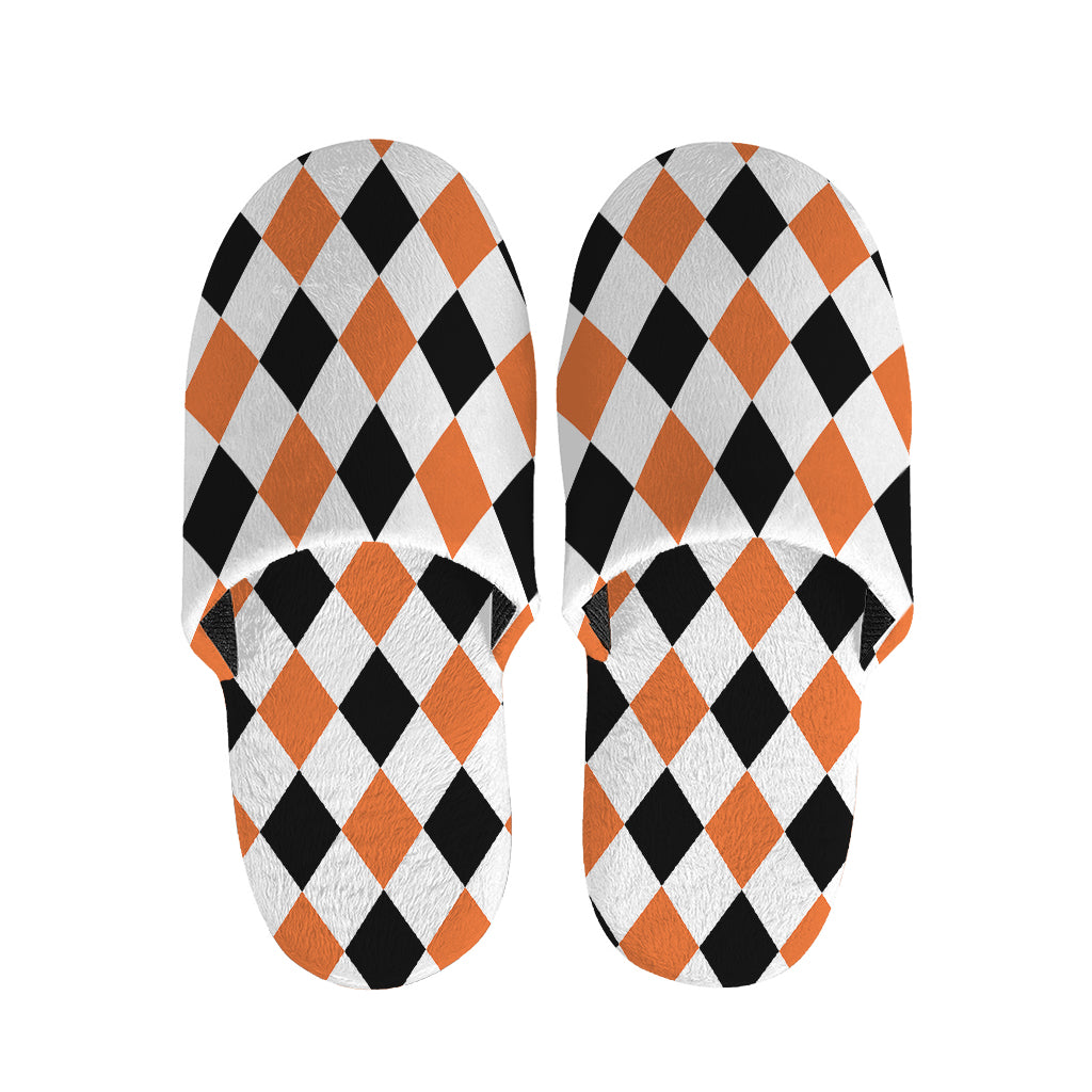 White Black And Orange Harlequin Print Slippers