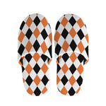 White Black And Orange Harlequin Print Slippers