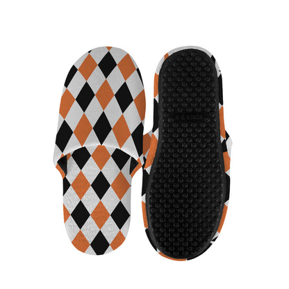 White Black And Orange Harlequin Print Slippers