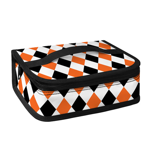 White Black And Orange Harlequin Print Small Lunch Bag
