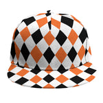 White Black And Orange Harlequin Print Snapback Cap