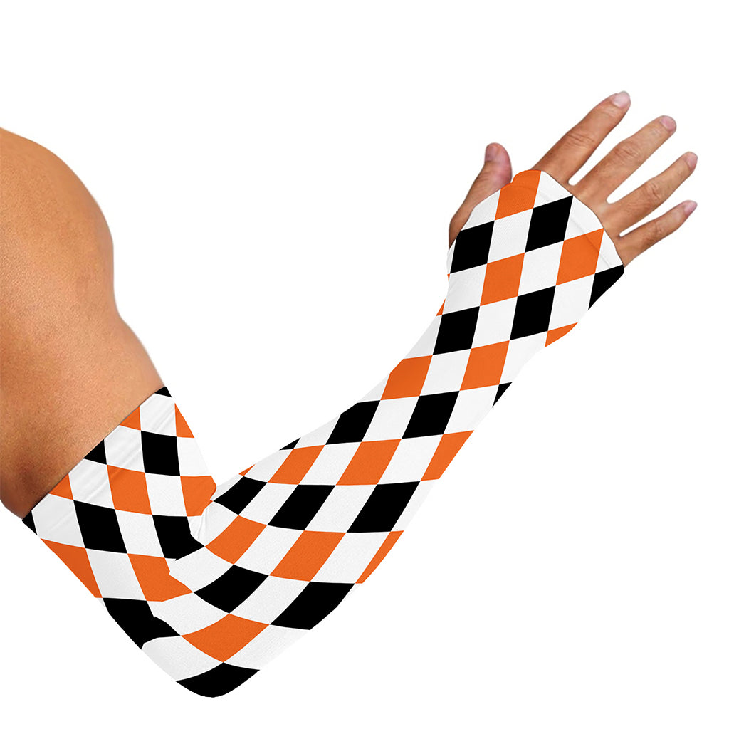 White Black And Orange Harlequin Print Sun Protection Arm Sleeves