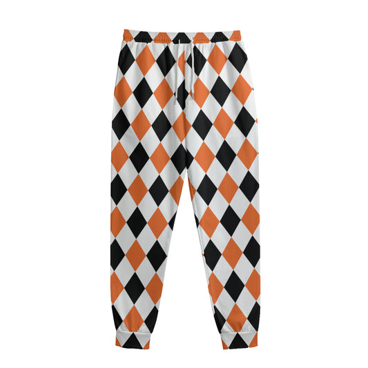 White Black And Orange Harlequin Print Sweatpants